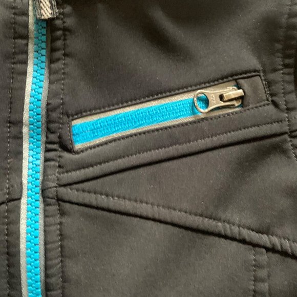 Lands' End Kids Fleece Lined Jacket size Small 4 Black Blue Zip Trim Wind Resist - Picture 3 of 6